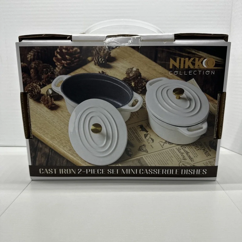 Nikko Collection 2-piece set of mini cast iron‎ casserole dishes NIB